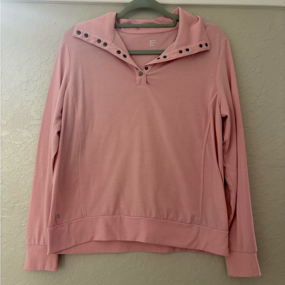 EPNY Pink Hooded Golf Sweatshirt with Button Detail